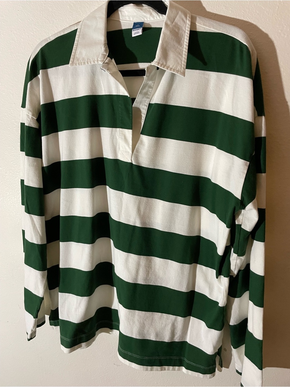 Old Navy Green and White Striped Rugby Shirt